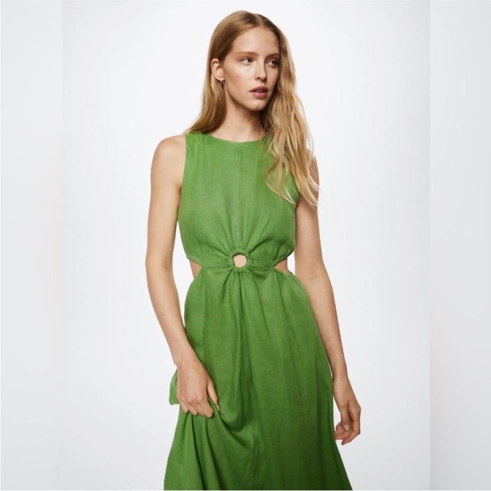 MANGO green linen cutout dress